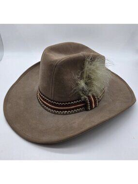 United Hatters Cap Millinery Cowboy Hat Size Large Brown Feather Vintage Western